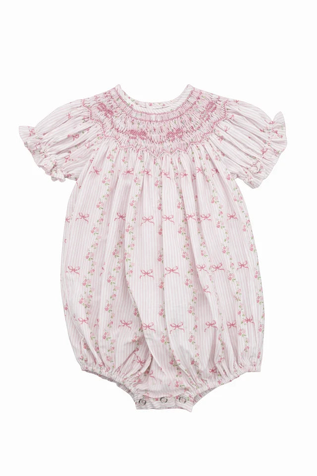 Sweet Dreams Britney Smocked Bubble | Pink Stripe Bow