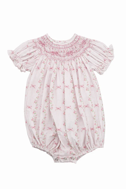 Sweet Dreams Britney Smocked Bubble | Pink Stripe Bow