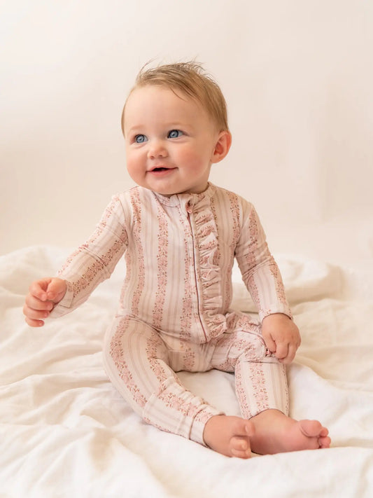Pink Floral | Bamboo Zip Romper