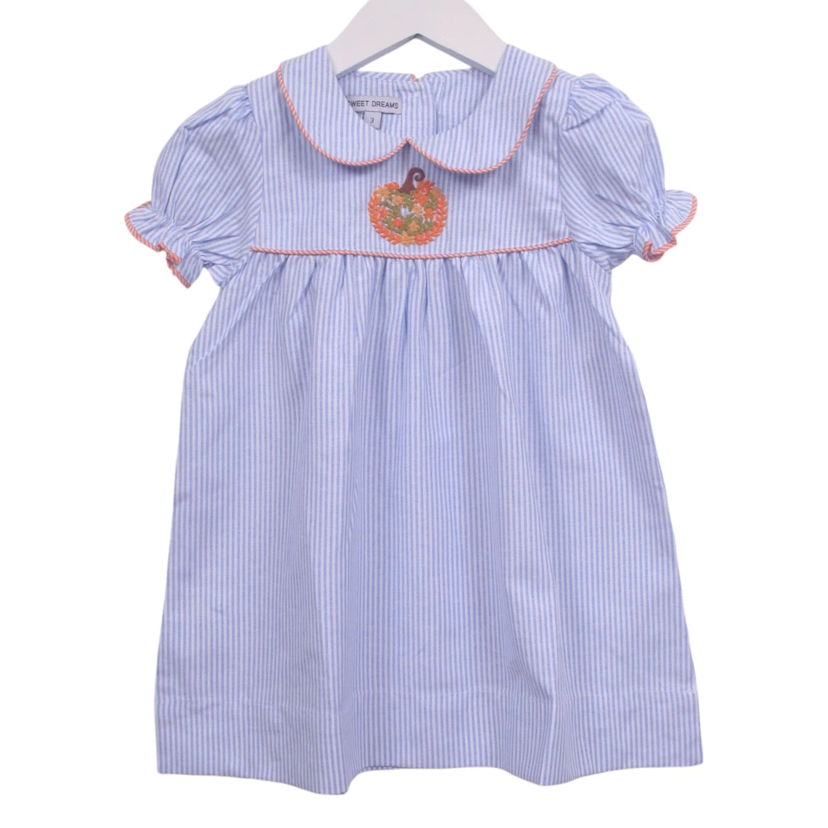 Pumpkin Embroidered Blue Stripe | Dress