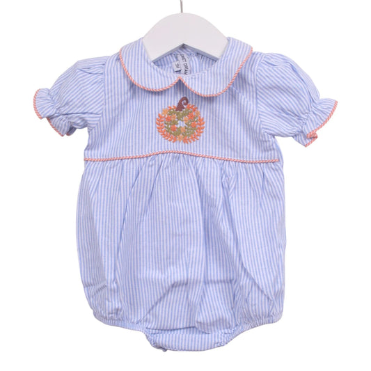 Pumpkin Embroidered Blue Stripe | Girls Bubble