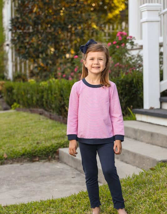 Reagan Pant Set- Pink Stripe/Navy