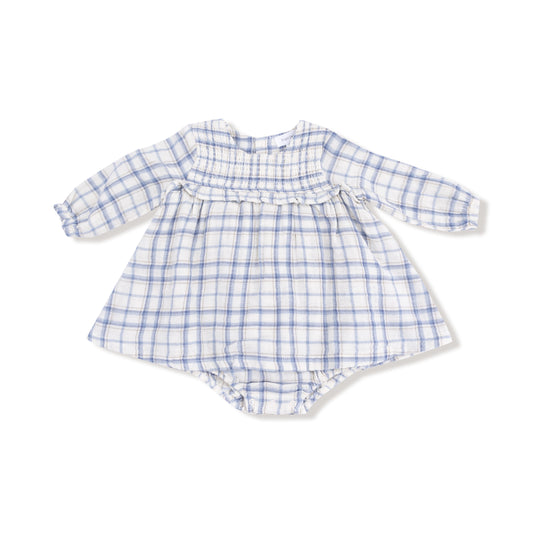 Blue Plaid - Smocked Ruffle Bubble