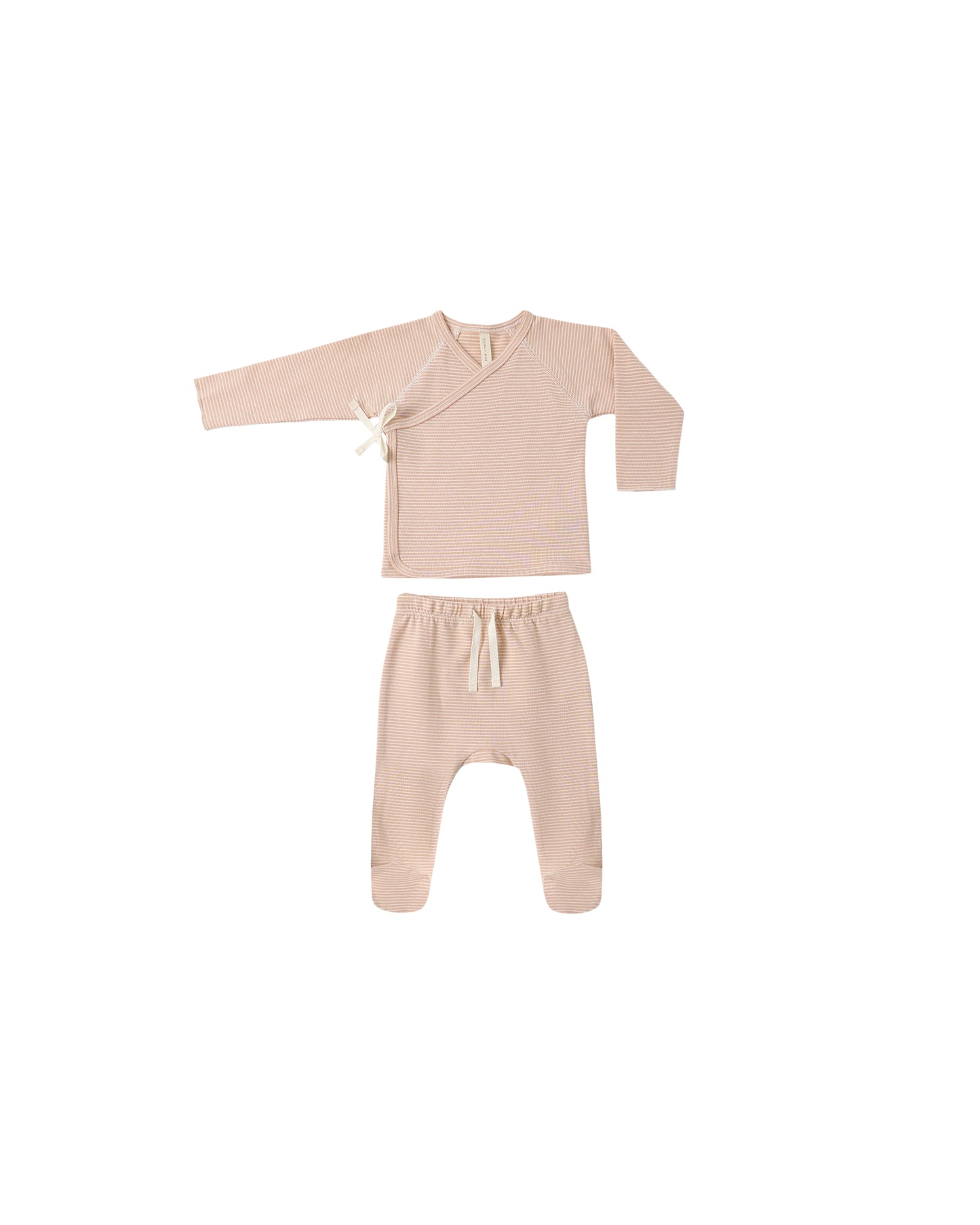Wrap Top + Footed Pant Set | Melon Micro Stripe