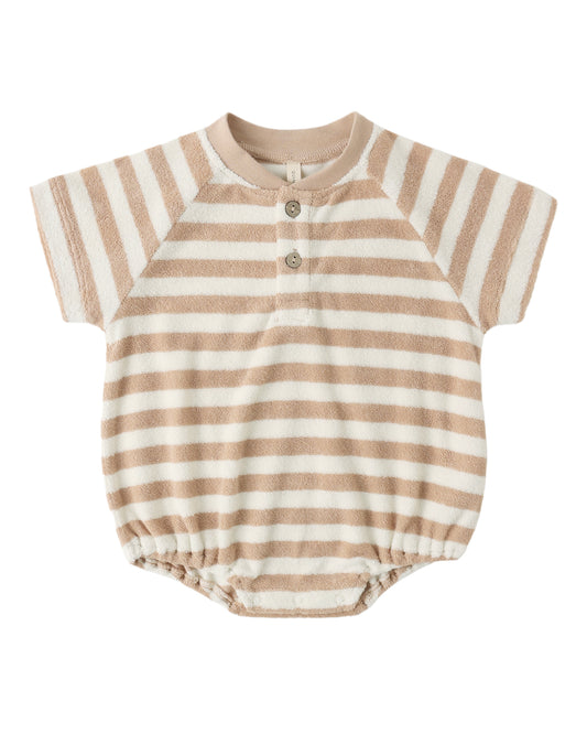 Terry Henley Romper | Latte Stripe