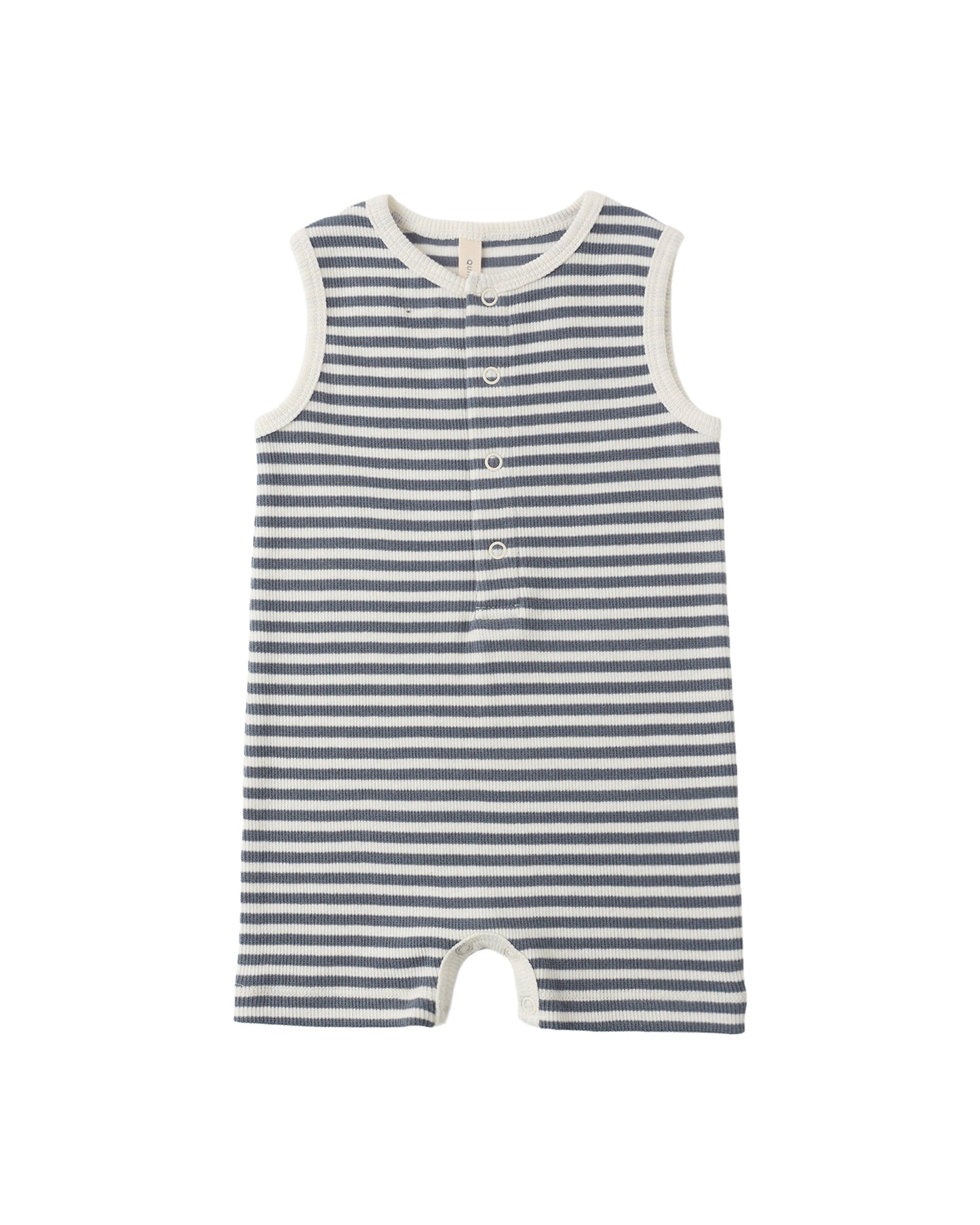 Ribbed Henley Romper - Ocean Stripe