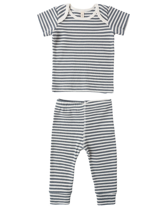 Ribbed Short Sleeve Tee + Legging Set - Ocean Stripe