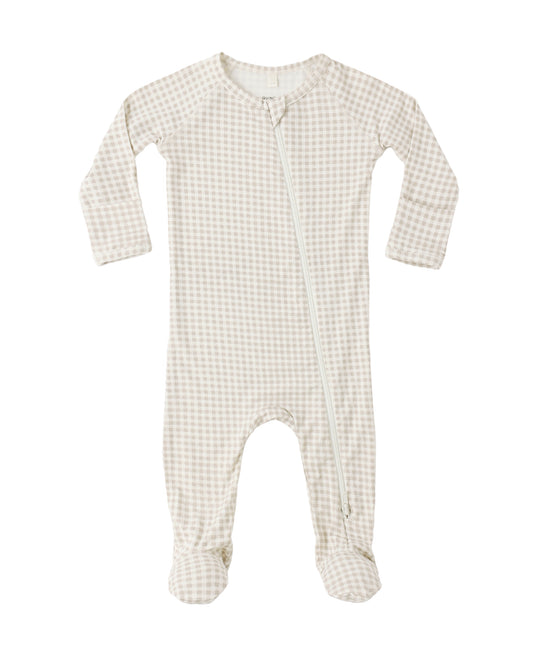 Bamboo Zip Footie - Oat Gingham