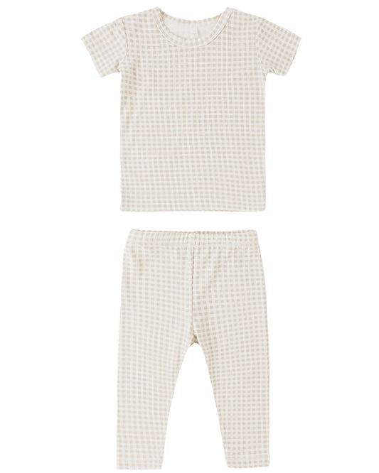 Bamboo Short Sleeve Pajama Set - Oat Gingham