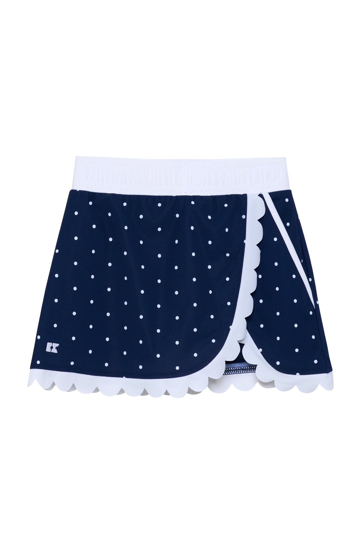 navy/white polka dot scalloped skort