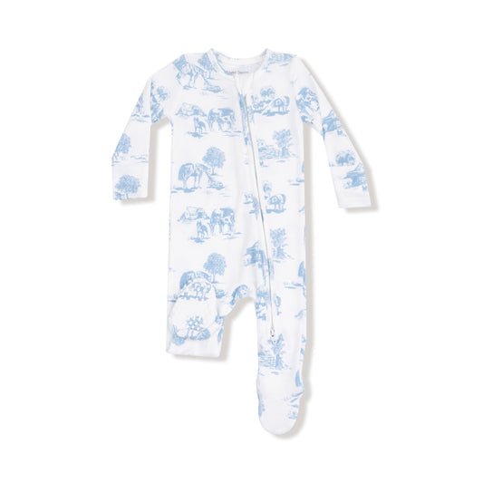 Blue Farm Toile | 2 Way Zipper Footie