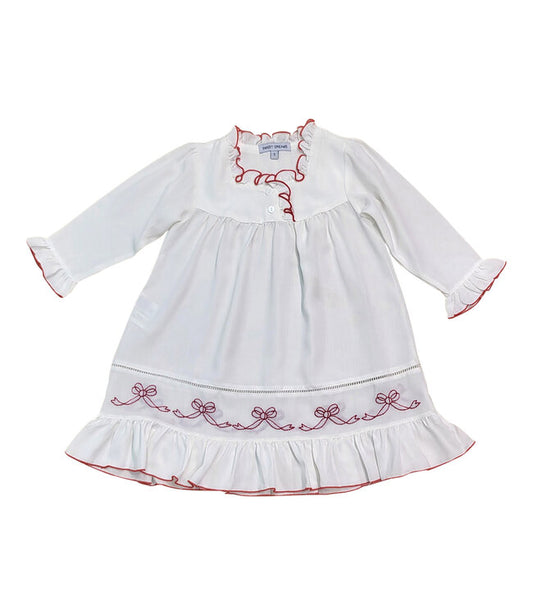 White Gown Red Trim With Bows