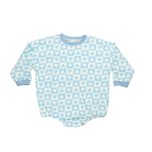 Sweater Bubble Romper | Blue Hearts