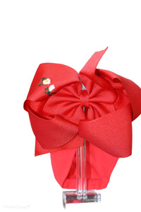 Noah Headband Bow | Red with Hand Embroidery