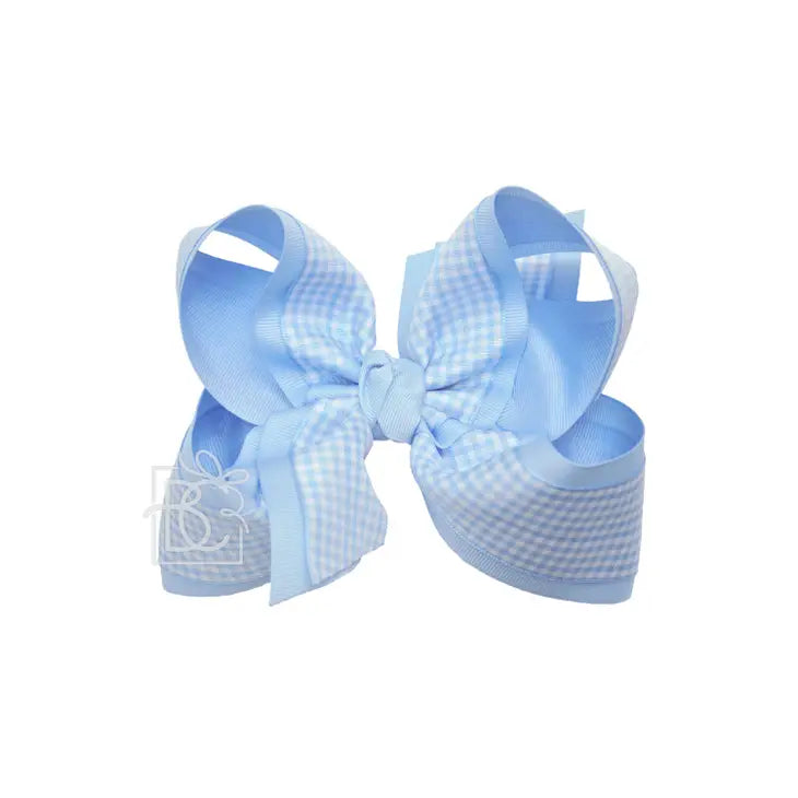 Layered Gingham Bow with Clip | Millenium Blue
