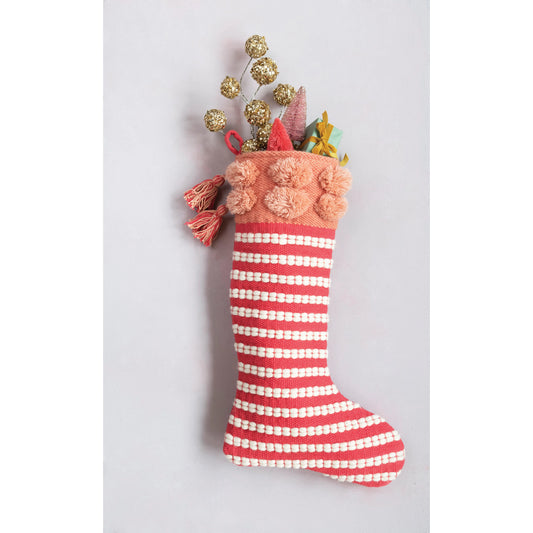 Wool Striped Stocking | Red and White